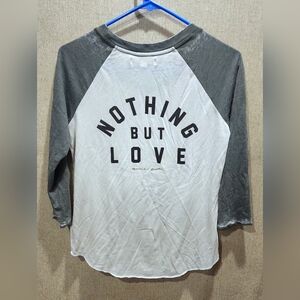 Spiritual Gangster Nothing But Love Women's Gray & White Baseball T, Size Small